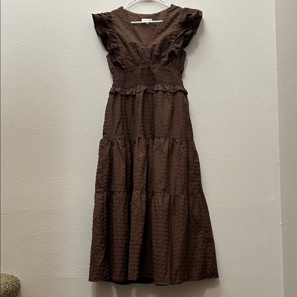 Moon River Chocolate Brown Midi Dress